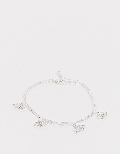 ASOS DESIGN silver plated bracelet with eye charms and rainbow cubic zirconia crystals
