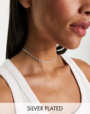 ASOS DESIGN silver plated choker/short necklace with rope wiggle chain design - ASOS Price Checker
