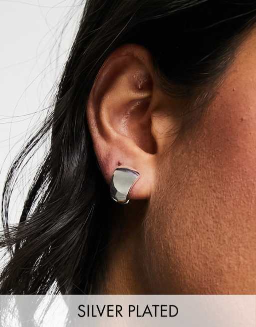 ASOS DESIGN silver plated clicker hoop earrings in wide design