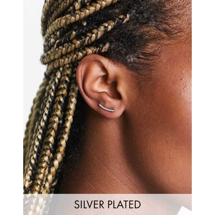 ASOS DESIGN silver plated climber earrings with curved crystal design ASOS