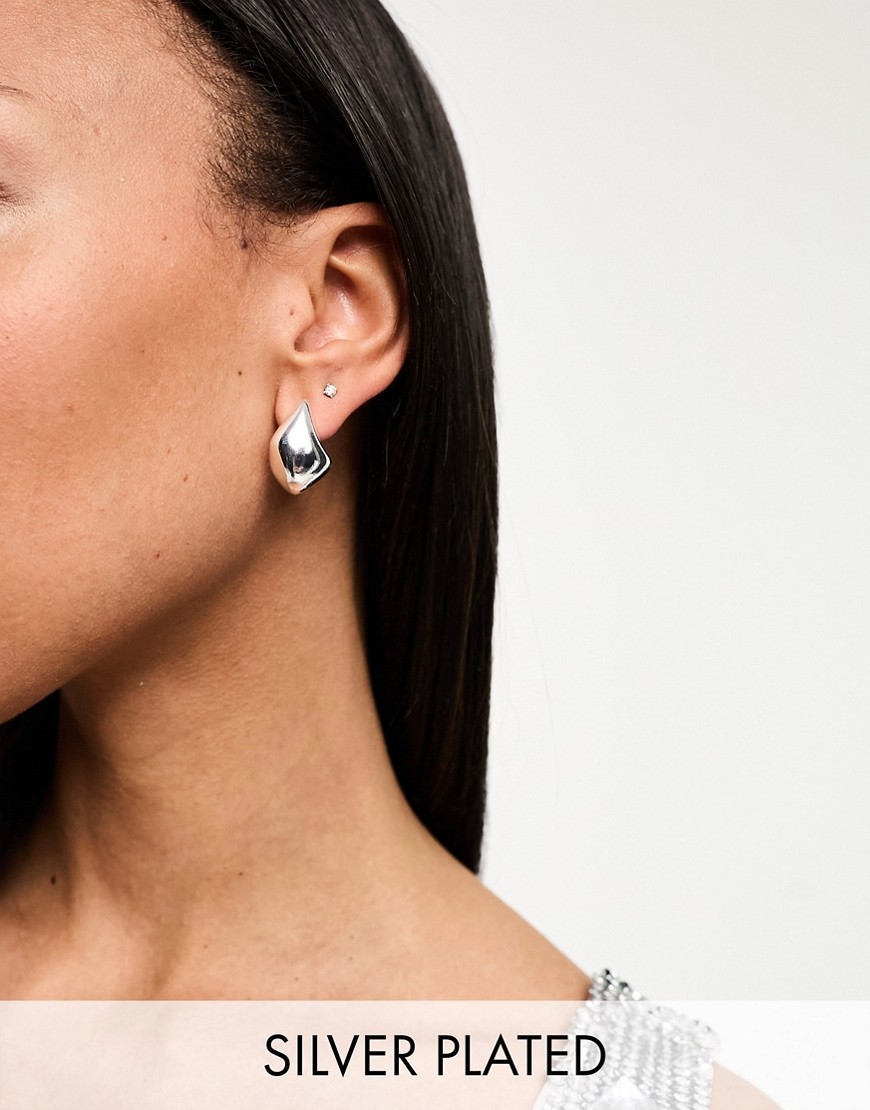 ASOS DESIGN silver plated earrings with molten stud design