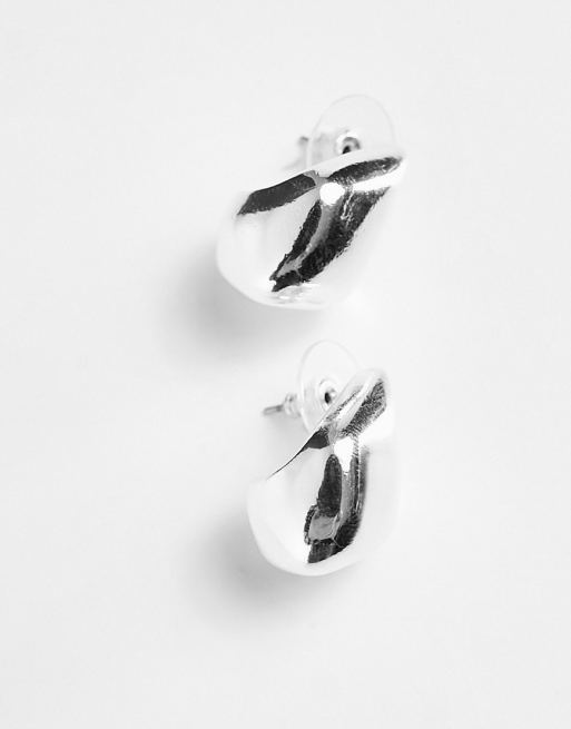 ASOS DESIGN silver plated earrings with molten stud design, 3 of 4