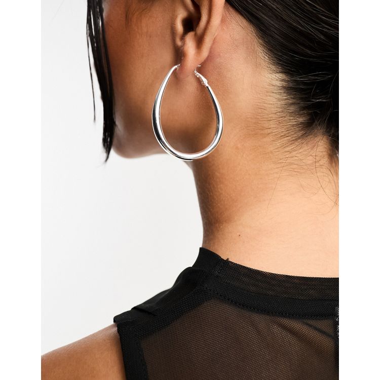 ASOS DESIGN silver plated hoop earrings in slim oval design | ASOS