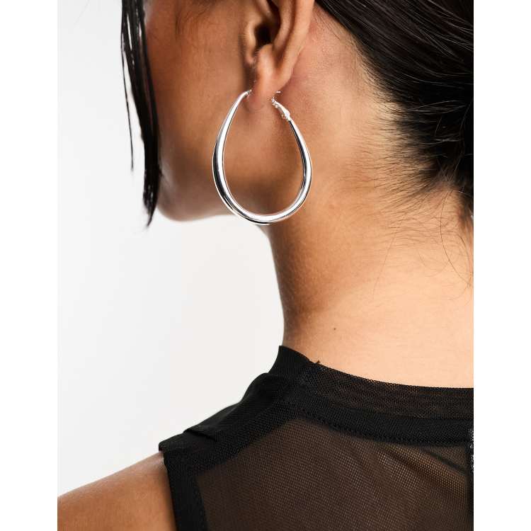 ASOS DESIGN silver plated hoop earrings in slim oval design | ASOS