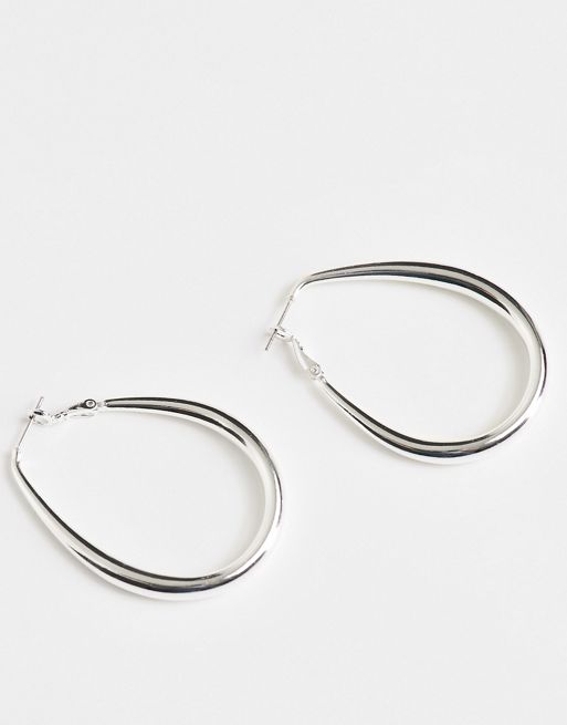 ASOS DESIGN silver plated hoop earrings in slim oval design | ASOS