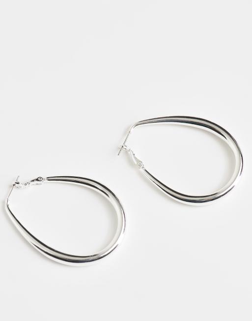 ASOS DESIGN silver plated hoop earrings in slim oval design | ASOS