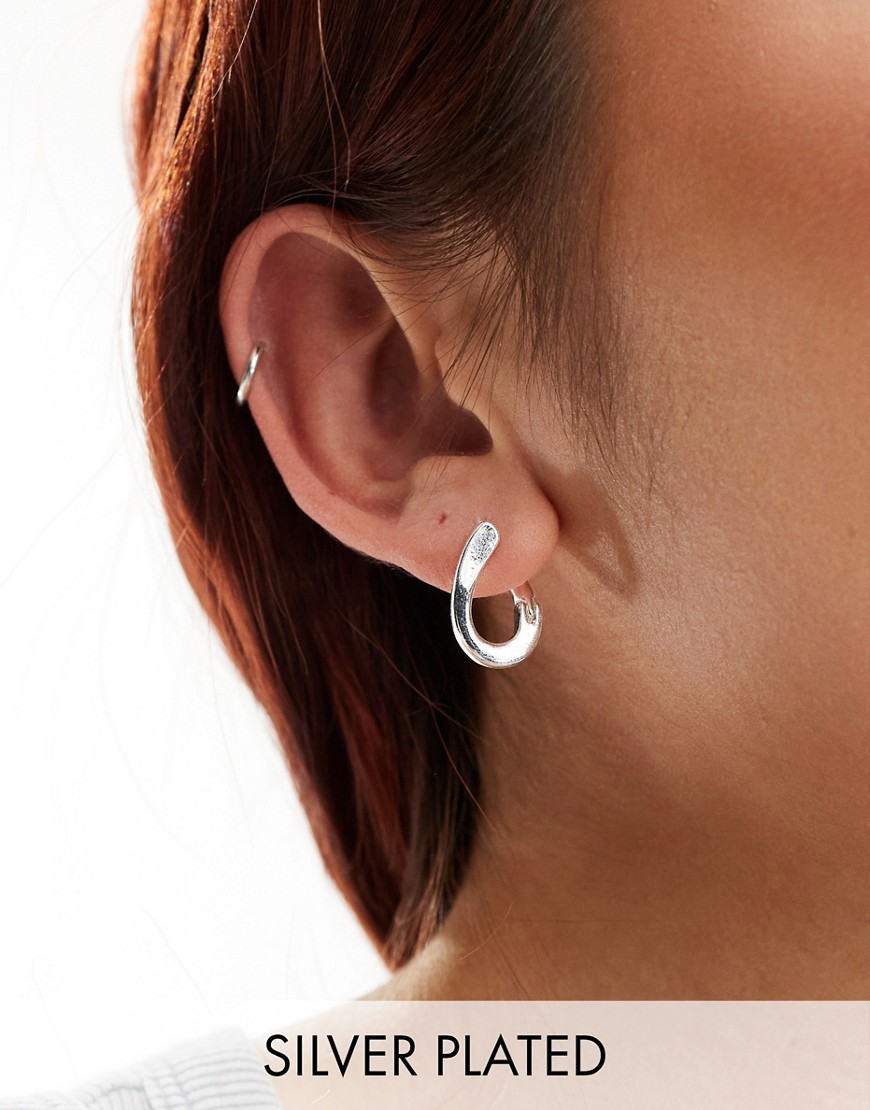 ASOS DESIGN silver plated hoop earrings with back and front clicker hinge design