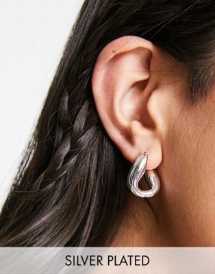 ASOS DESIGN silver plated hoop earrings with twist hinge design | ASOS