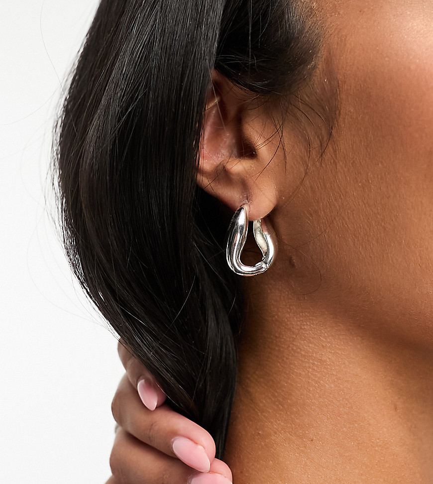 ASOS DESIGN silver plated hoop earrings with twist hinge design