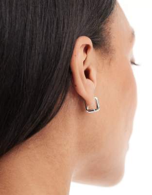 silver plated huggie hoop earrings in square design