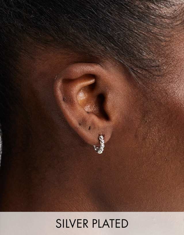 ASOS DESIGN - silver plated huggie hoop earrings with ball detail