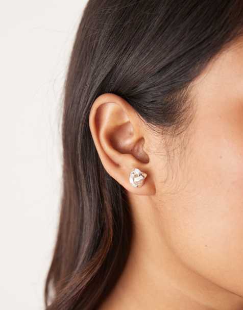 ASOS DESIGN silver plated mini studs in knot design - view 1