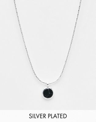 ASOS DESIGN silver plated necklace with black semi precious look pendant