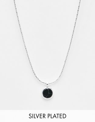 ASOS DESIGN silver plated necklace with black semi precious  look pendant