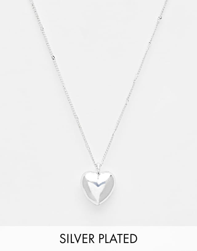 ASOS DESIGN silver plated necklace with puff heart pendant