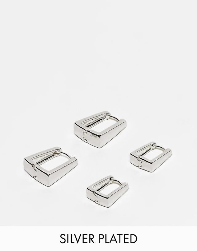 ASOS DESIGN - silver plated pack of 2 hoop earrings with square hinge detail