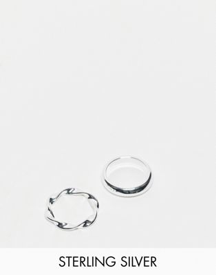Asos Design Silver Plated Pack Of 2 Rings With Twist Design