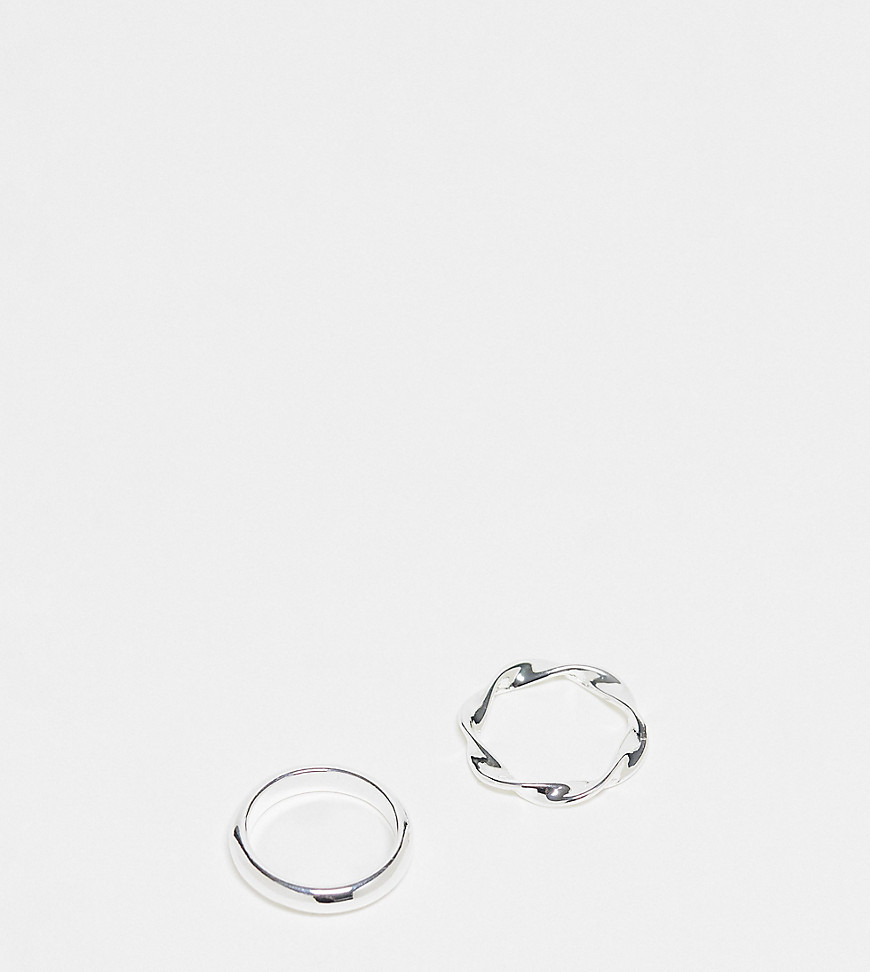 silver plated pack of 2 rings with twist design