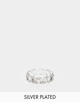 ASOS DESIGN silver plated ring with baguette crystals - ASOS Price Checker