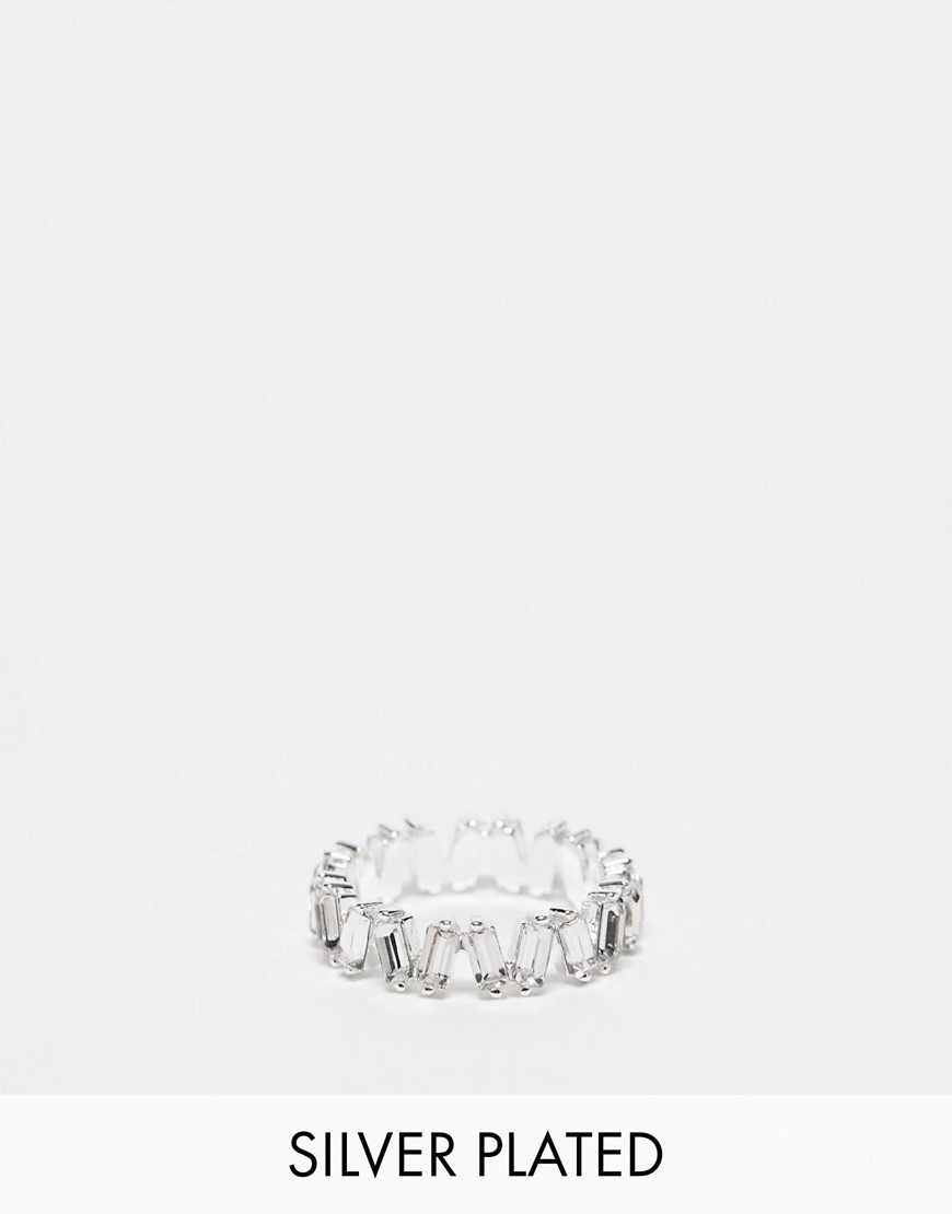 ASOS DESIGN silver plated ring with baguette crystals