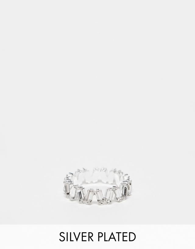 ASOS DESIGN silver plated ring with baguette crystals