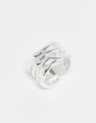 Asos Design Silver Plated Ring With Twisted Design
