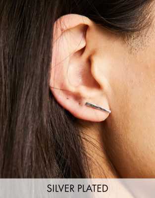 ASOS DESIGN silver plated stud ear crawler in simple linear design - ASOS Price Checker