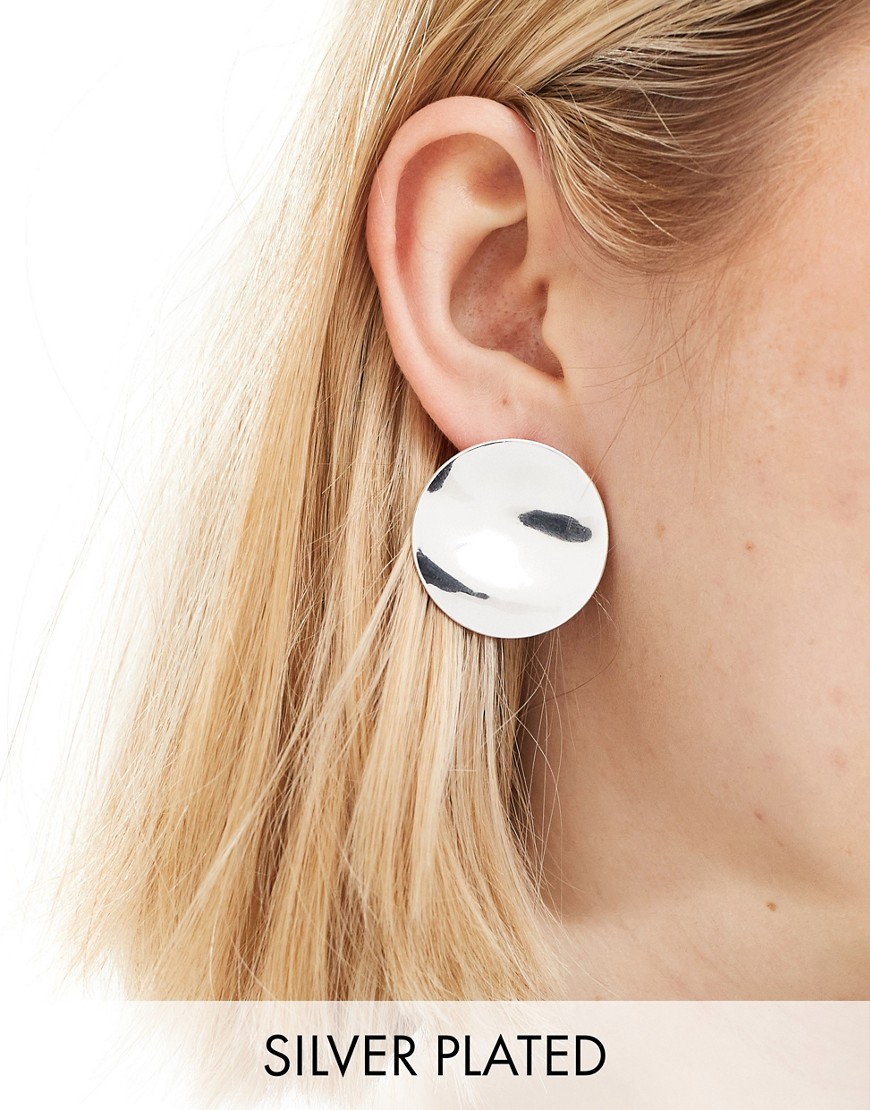 ASOS DESIGN silver plated stud earrings with abstract circle design