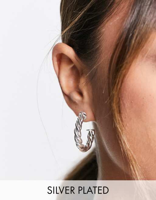 ASOS DESIGN silver plated twist hoop earrings ASOS