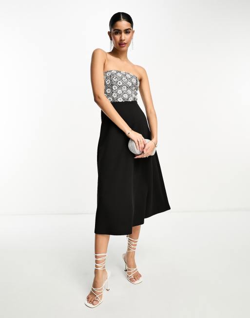 Silver Statement Sequin Bandeau Midi Dress