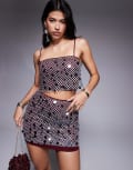 [ASOS DESIGN] ASOS DESIGN silver sequin overlay mini skirt in burgundy (Part of a set)-Red 4 Burgundy