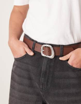 ASOS DESIGN ASOS DESIGN silver twist buckle belt in tan-Brown