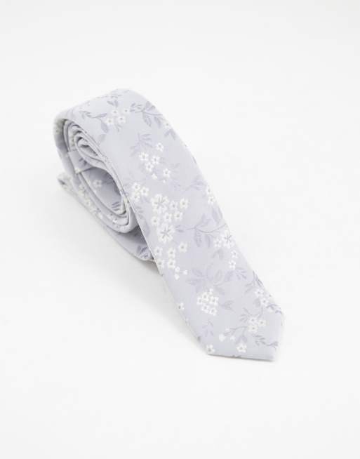 ASOS DESIGN – Silverfärgad blommig slips i smal