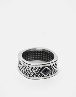 ASOS DESIGN – Silverfärgad, borstad bandring i vattentåligt, rostfritt stål med korgvävd struktur - view 1
