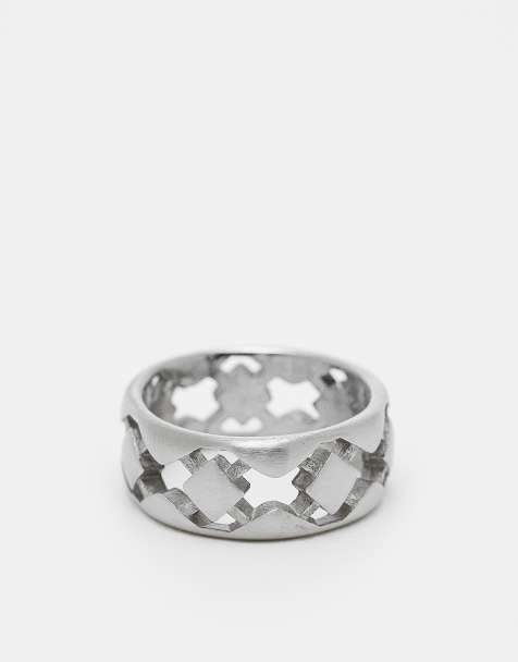 ASOS DESIGN – Silverfärgad, borstad ring i vattentåligt, rostfritt stål med utskurna detaljer - view 1