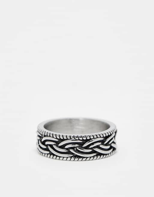 ASOS DESIGN – Silverfärgad bred ring med flätad design i vattentåligt, rostfritt stål