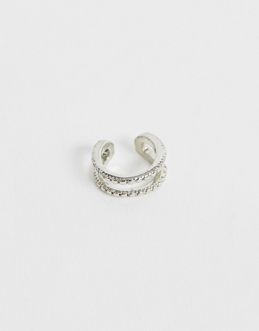 ASOS DESIGN – Silverfärgad graverad ear cuff i två rader