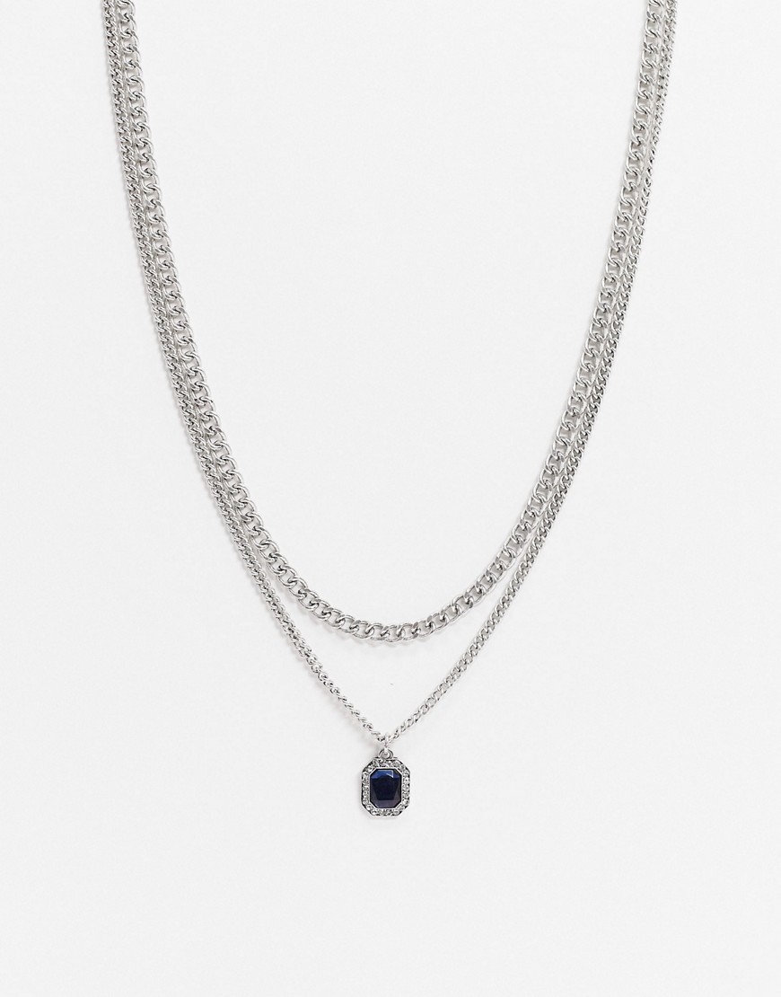 ASOS DESIGN – Silverfärgad halskedja med sten