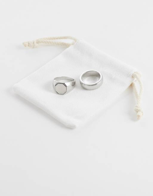 ASOS DESIGN – Silverfärgad klackring i vattentåligt, rostfritt stål med borstad design, 2-pack, 3 av 3