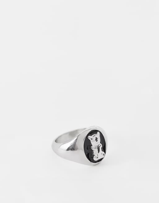 ASOS DESIGN – Silverfärgad klackring med björndesign