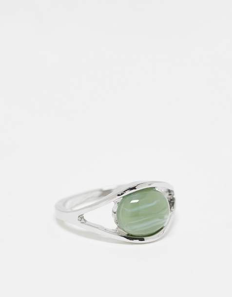 ASOS DESIGN – Silverfärgad klackring med grön sten - view 1