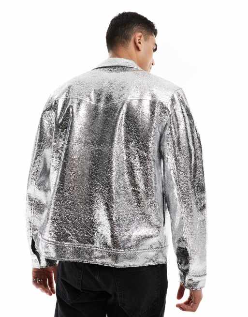 ASOS DESIGN – Silverfärgad, krackelerad jacka i cowboystil av läderimitation, 4 av 4