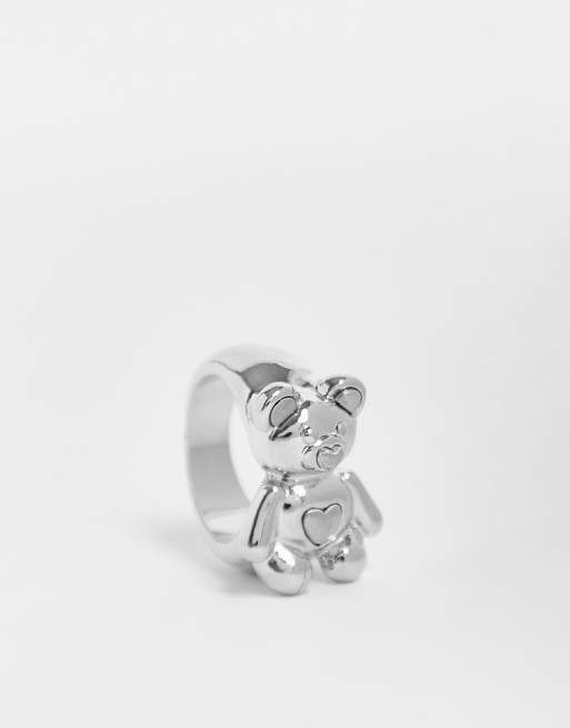 ASOS DESIGN – Silverfärgad metallring med teddybjörn