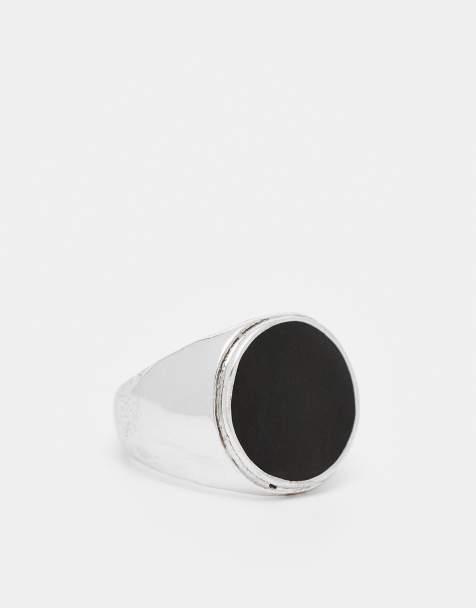 ASOS DESIGN – Silverfärgad, polerad, rund klackring med svart emalj - view 1
