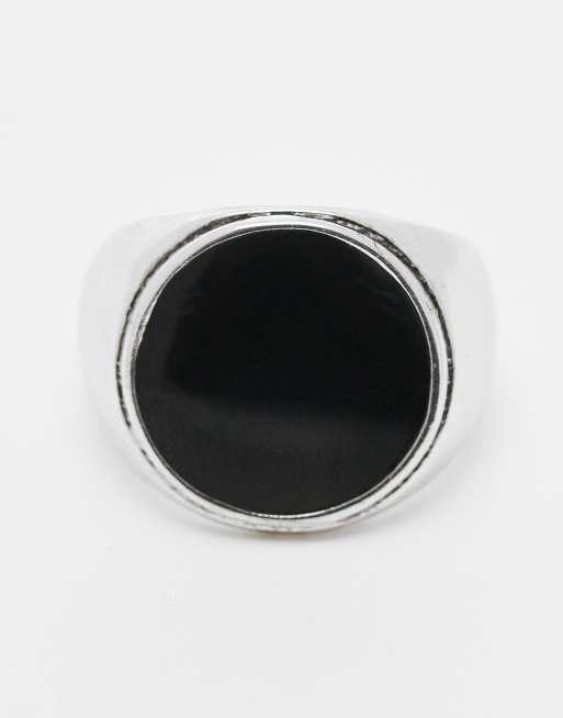 ASOS DESIGN – Silverfärgad, polerad, rund klackring med svart emalj, 2 av 3
