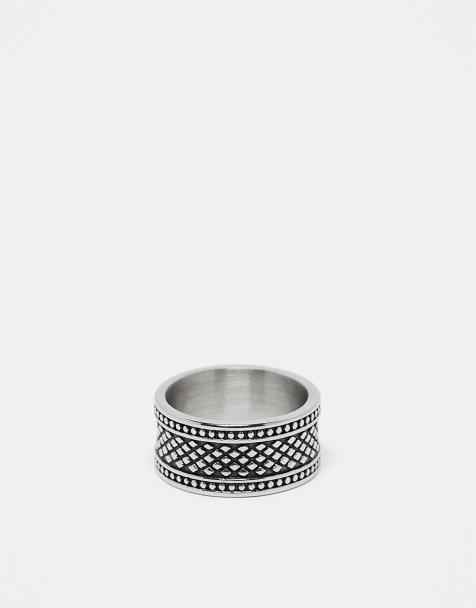 ASOS DESIGN – Silverfärgad ring av vattentåligt rostfritt stål med präglad struktur - view 1