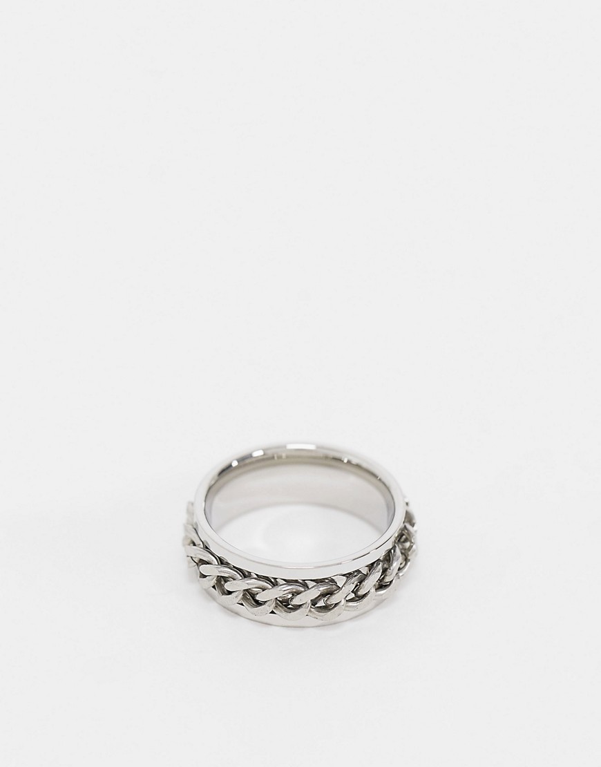 ASOS DESIGN – Silverfärgad ring i rostfritt stål med rörlig kedja