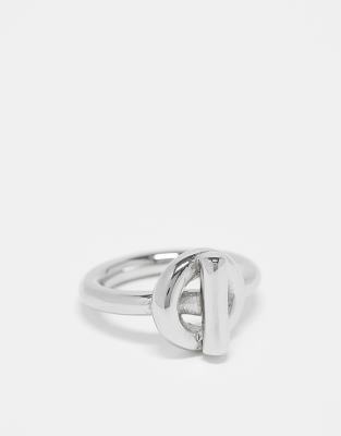 ASOS DESIGN – Silverfärgad ring i vattentåligt, rostfritt stål för festivalen med T-stav - view 1