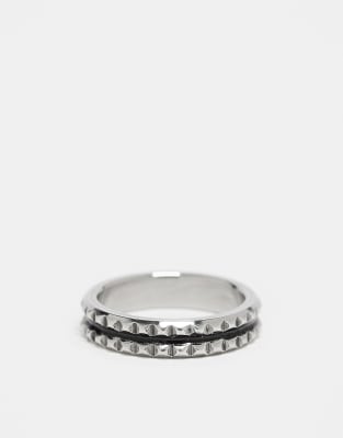 ASOS DESIGN – Silverfärgad ring i vattentåligt, rostfritt stål med fyrkantig textur - view 1