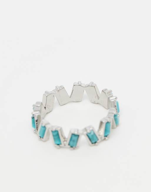 ASOS DESIGN – Silverfärgad ring med blå, konstgjorda, baguetteslipade stenar, 3 av 3